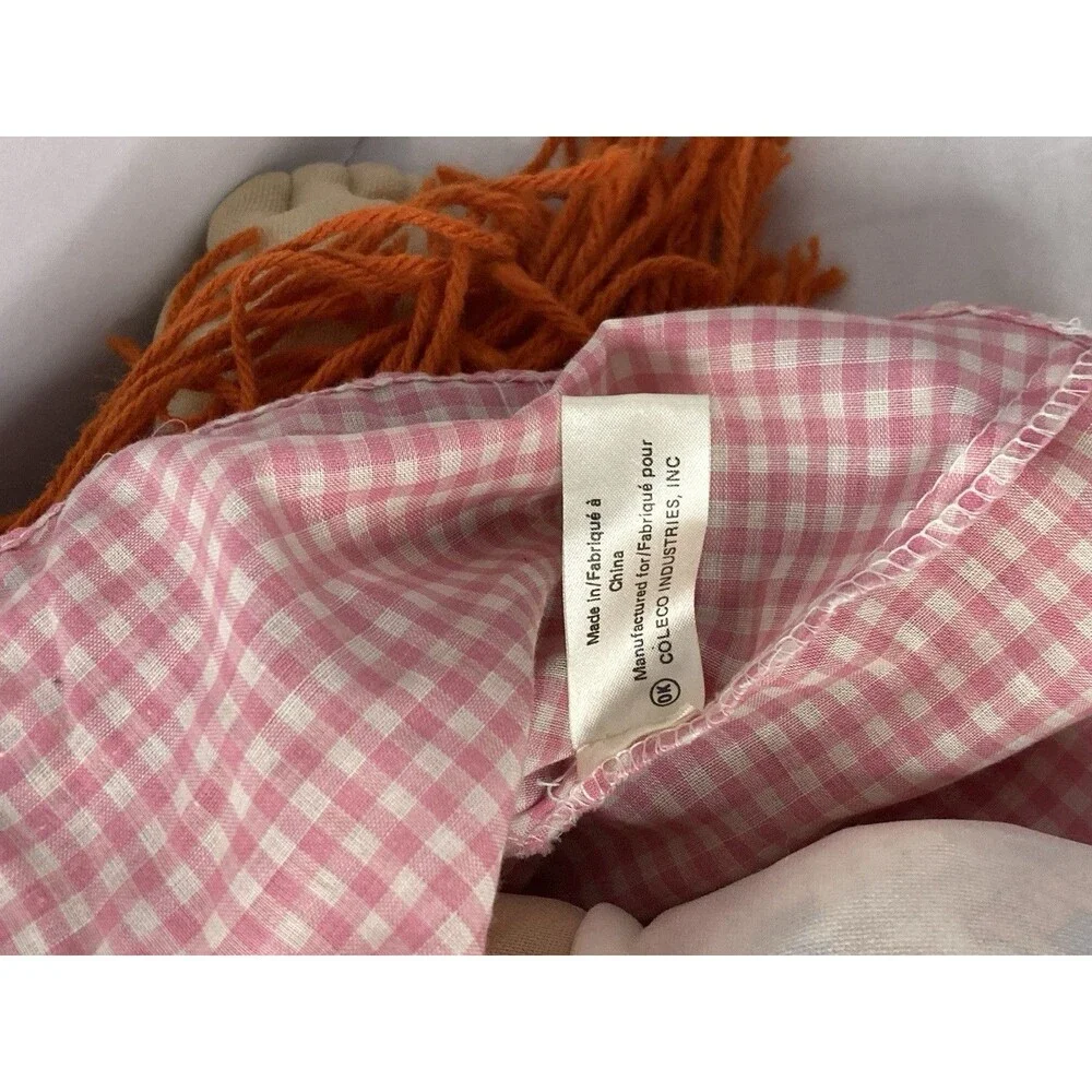 Coleco Cloth Rag Play Doll Girl Light Complexion Red Yarn Hair Pink Gingham